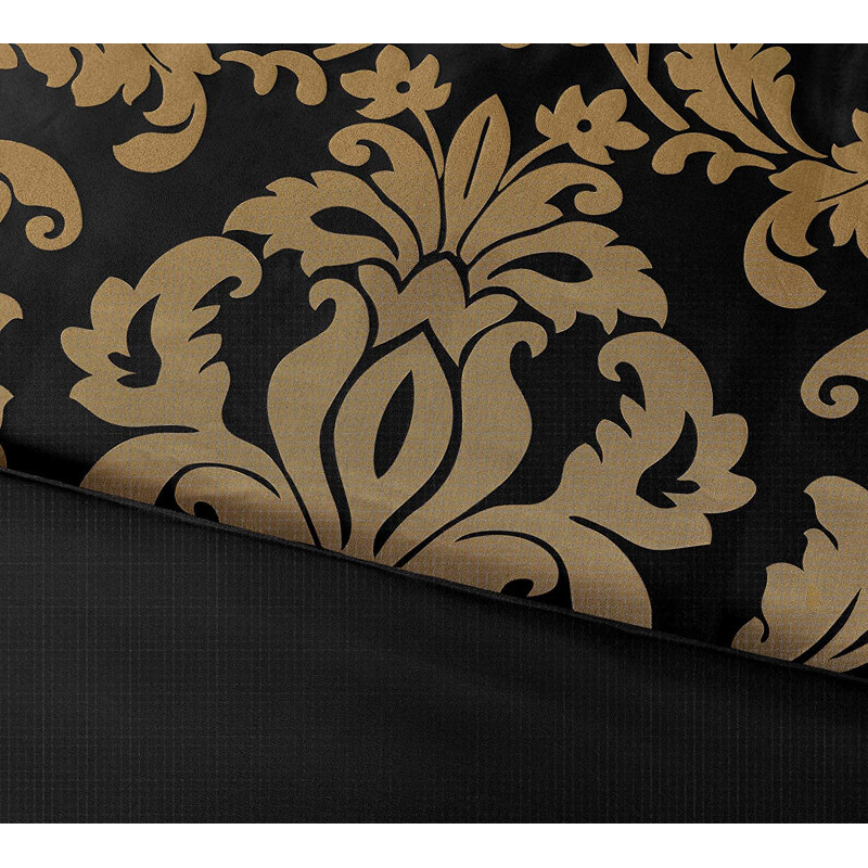 Full Black and Gold Jacquard Floral Comforter Set