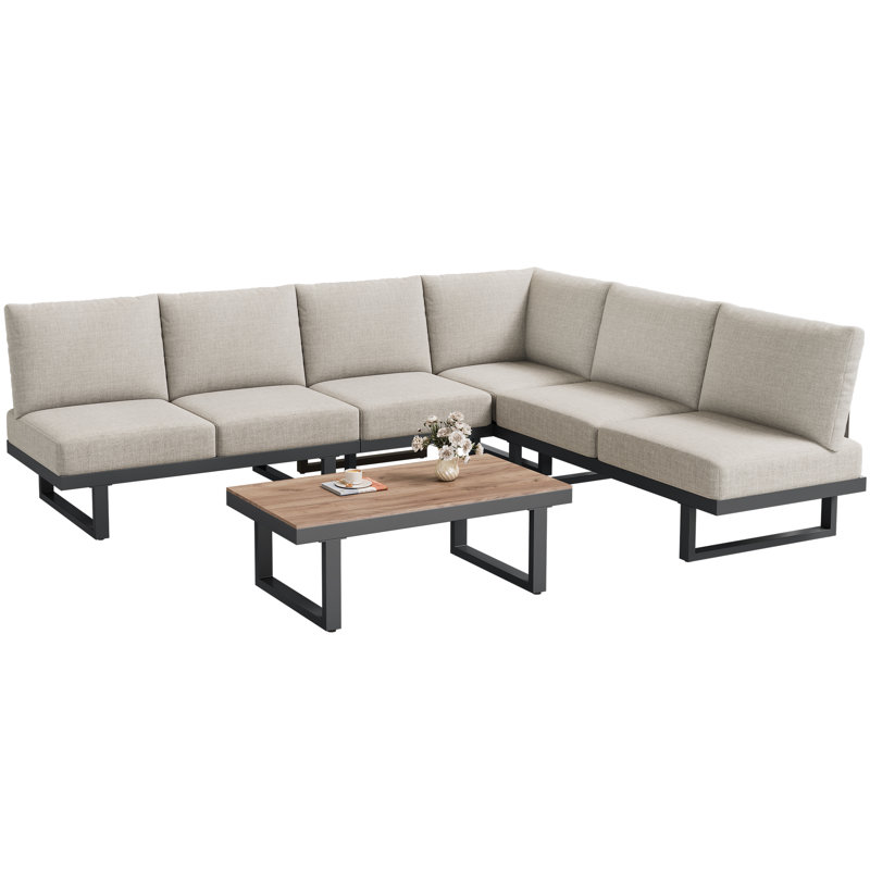 6-seat Modular Outdoor Sofa Set With Glass Table - Adjustable Backrests, Daybed Configuration, Modern