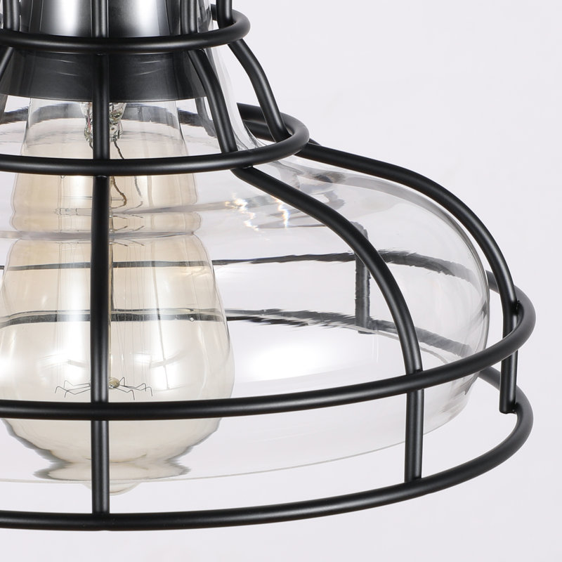 Luminaire suspendu industriel à tige verticale réglable de 8,66 po avec abat-jour en verre transparent, pour îlot de cuisine, salle à manger, éclairage de maison de campagne moderne