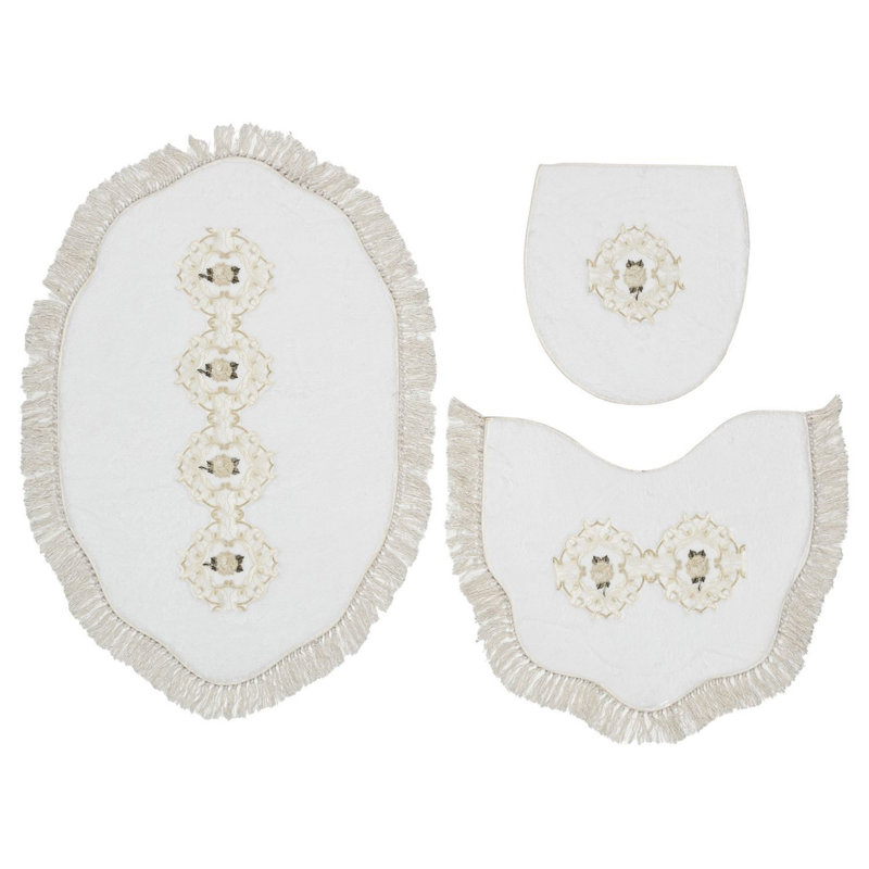Ensemble de tapis de bain 3 pièces Floral, Blanc