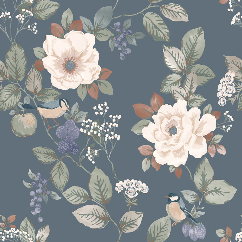 Papier peint floral Bramble, Bleu