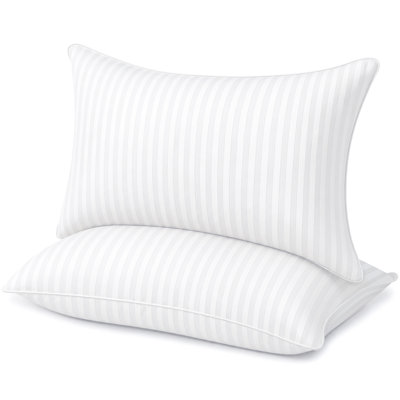 Premium Plush Satin Stripe Fiber Bed Pillows, Firm Support Breathable Down Alternative Pillow 