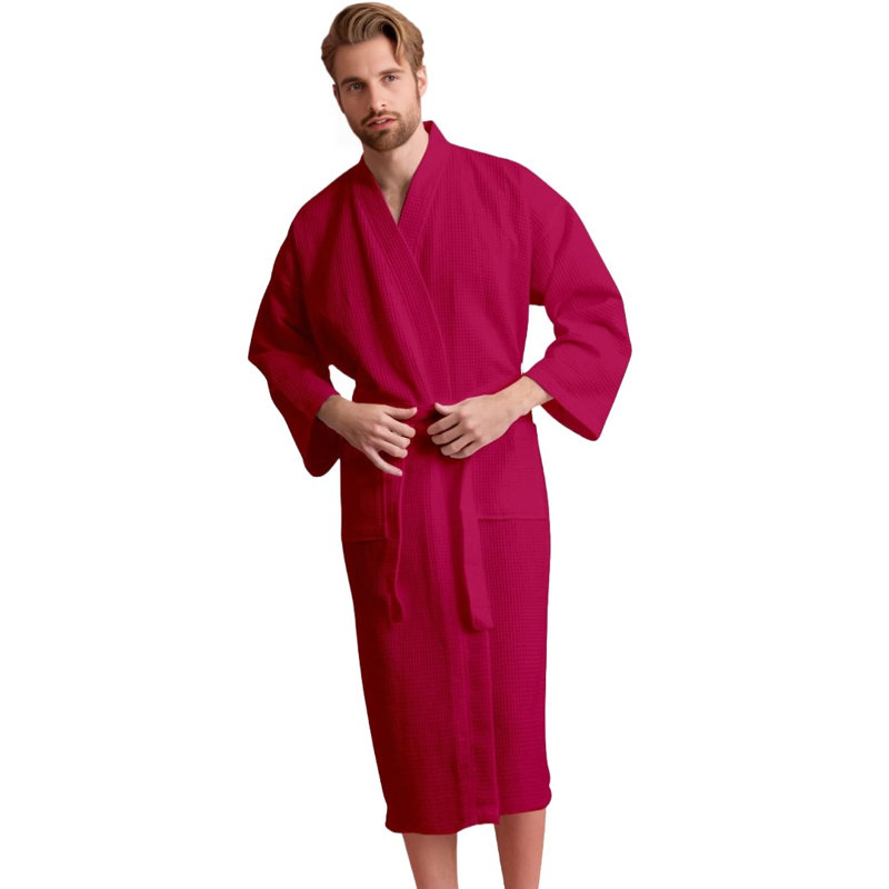 Peignoir mi-mollet avec poches Ellisurg Waffle, Rouge