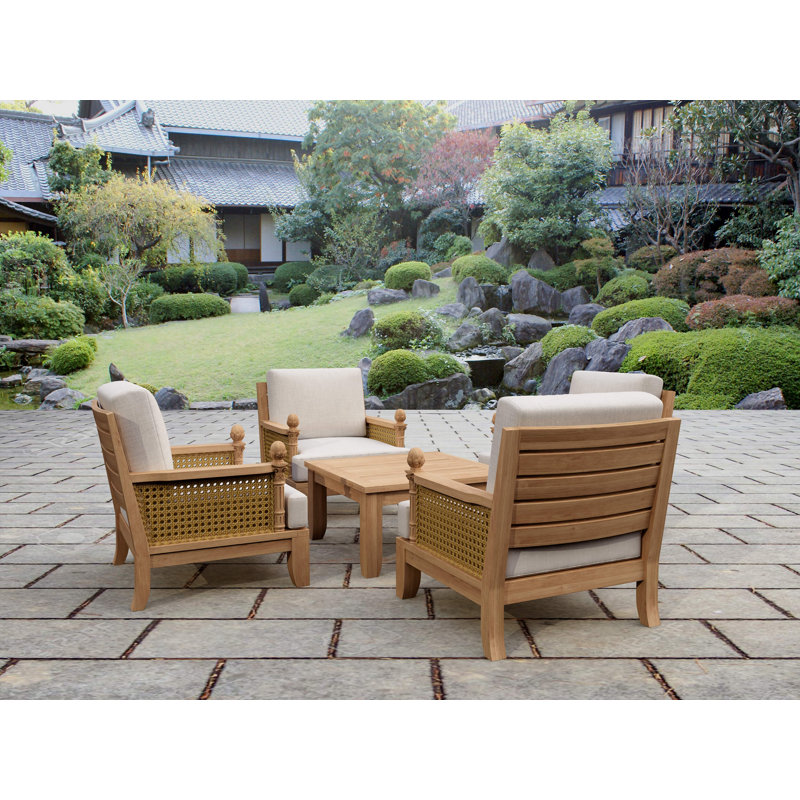 Luxe Outdoor 5 - Piece Teak Conversation Set, Cast Slate