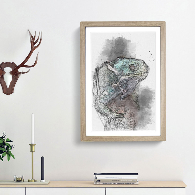 Fiji Iguana - Picture Frame Graphic Art Print, Oak, 50cm H x 35cm W x 2cm D
