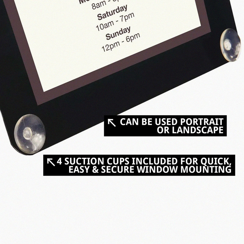 Black Window Sign Holder Frame with Suction Cups, 2-Pack