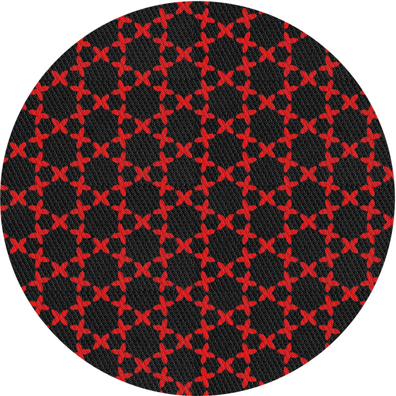 Tapis rouge / noir Power Loom, Rond 7 pi
