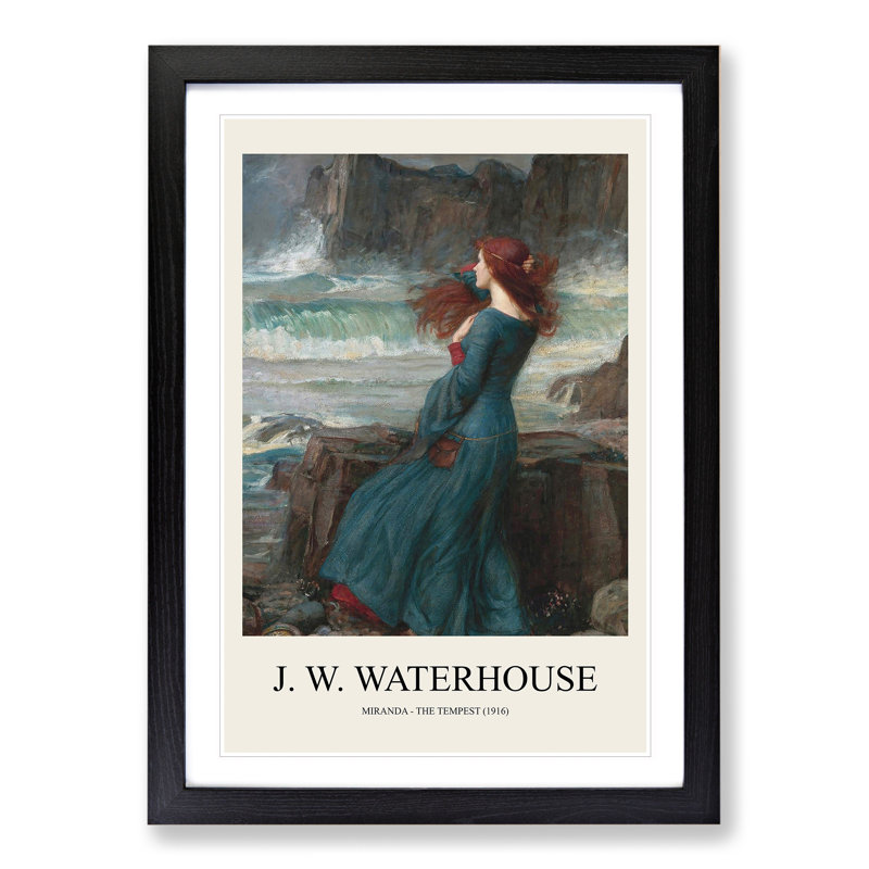 Miranda the Tempest by John William Waterhouse - Picture Frame Painting, Black, 48cm H x 36cm W x 2cm D