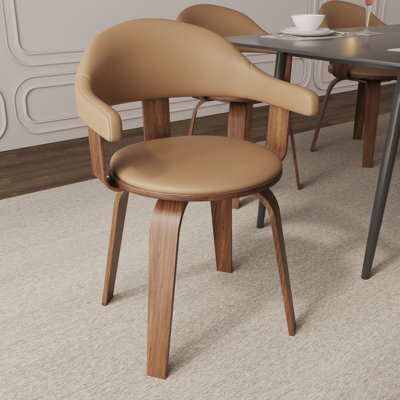 Chaise de salle à manger pivotante en cuir Alexander, chaise d'appoint rembourrée de style moderne Mid-Century pour mobilier de salle à manger, chaise de bureau confortable rotative à 360 degrés avec pieds en bois massif et capacité de poids de 300 lb (ensemble de 2)
