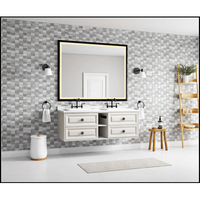 60 X 48 Inch LED Bathroom Mirror With Aluminum Frame, Wall Mounted Vanity Mirror, Anti-Fog, Memory, 3 Colors, Stepless Dimmable