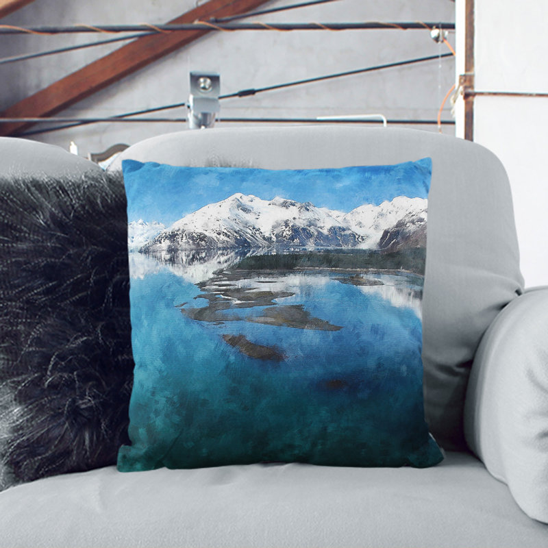 Alaskan Mountain and Lake Vol.1 Scatter Cushion, 40cm H x 40cm W x 15cm D, White