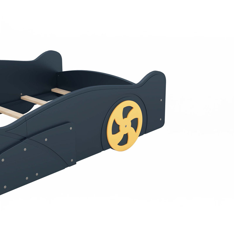 Lit plateforme en forme de voiture de course, Bleu foncé, Simple