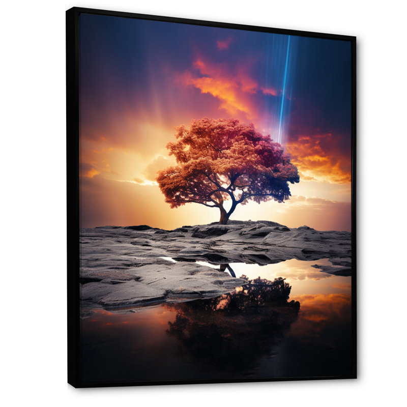" Tree Rainbow Ethereal Radiance ", 32" H x 16" W x 1" D, Black Floater Framed