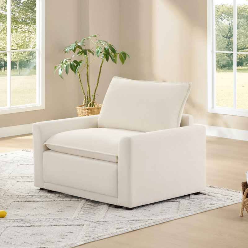 Accoudoir moderne surdimensionné 44,9 po Cloud, Crème, crème