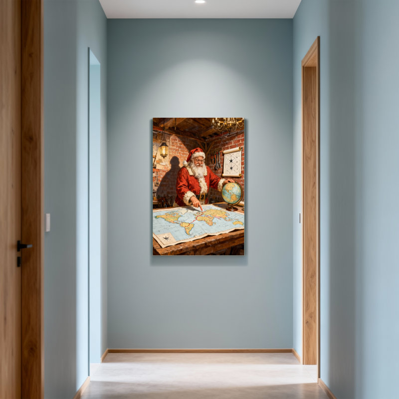 Noël, père Noël, carte, globe, atelier, scène, H 30 po x l 20 po