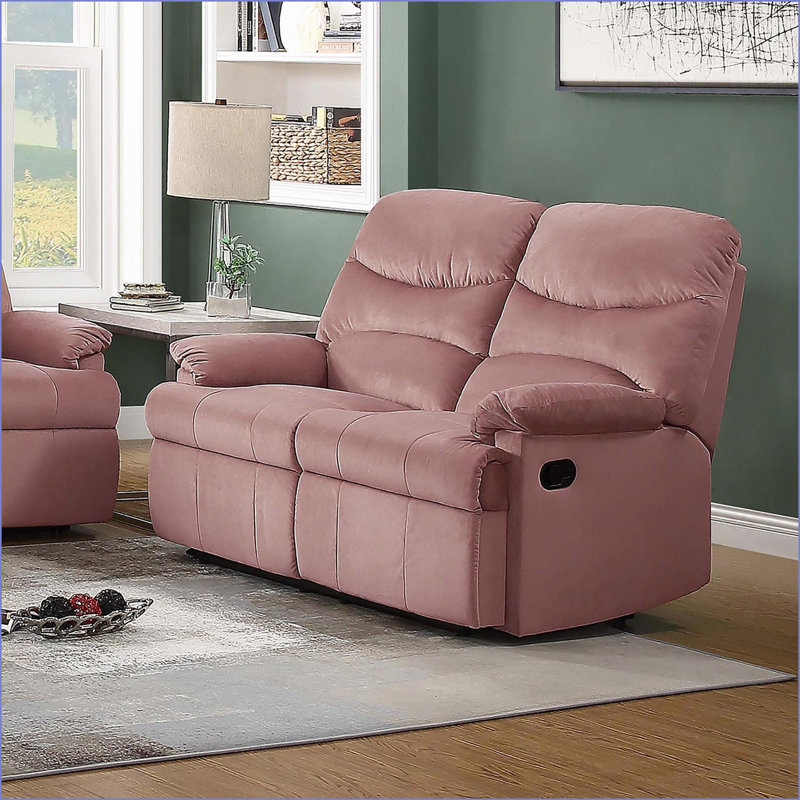 Causeuse inclinable avec mouvement manuel | Conception capitonnée | Accoudoirs moelleux | Velours | Rosé, Rose