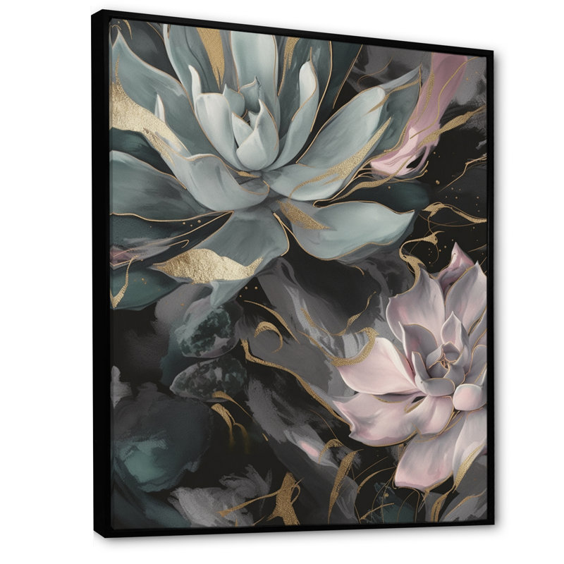 Serenade verte des plantes grasses II - impression, H 20 po x l 12 po x P 1 po, Cadre flottant noir
