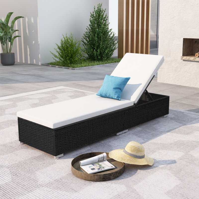 Chaise longue inclinable 76 po avec coussins 76 po, Noir