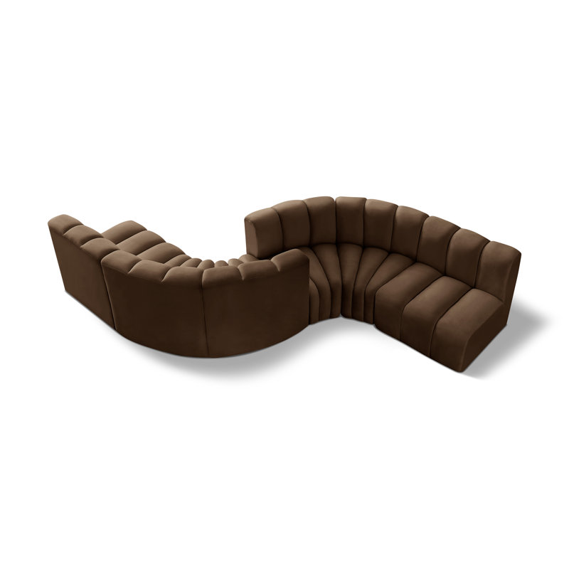 Ivancea Upholstered Curved Sectional Reversible, Brown Velvet