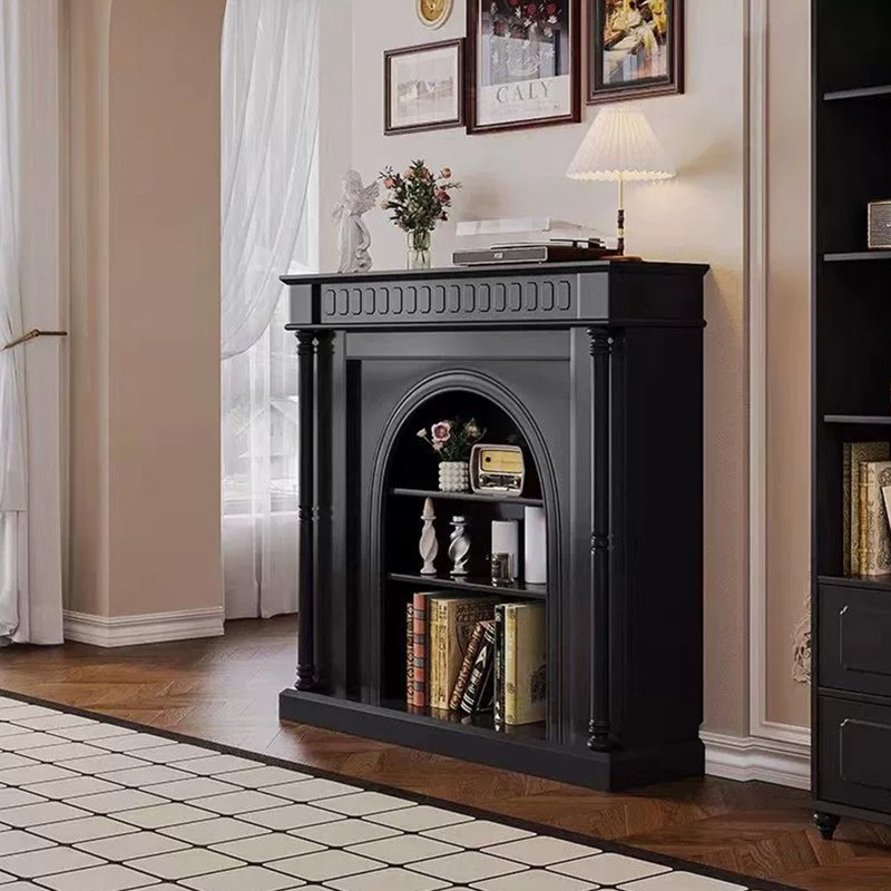 Black Solid Wood Freestanding Fireplace