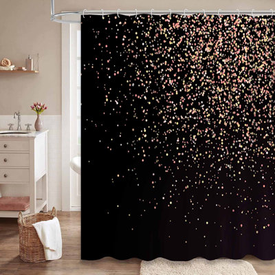 Abstract Confetti Rose Round Corner Gold Shower Curtain with 12 Hooks