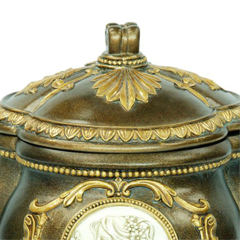 Boîte à bijoux à volutes florales 9 po bronze doré et blanc avec laque et finitions ultrabrillantes