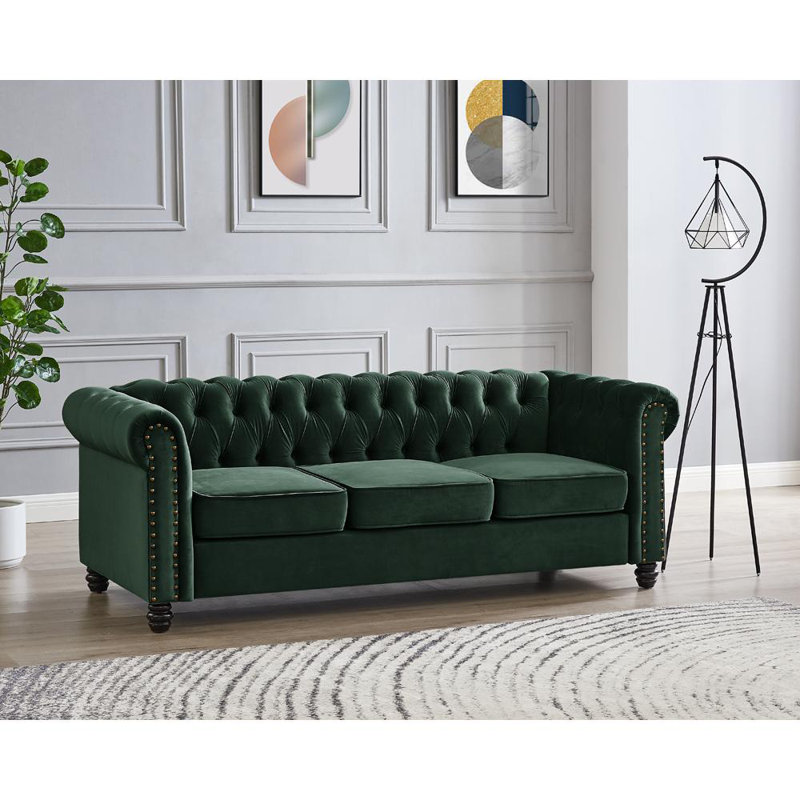 Kemen 3 Seater Velvet Sofa, Brown