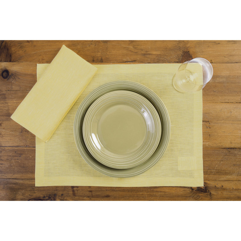 100% Pure Linen Dinner Napkins - Athena, Chambray Yellow