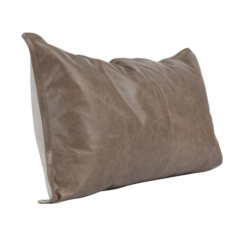Kosas Home Cheyenne 100% Leather Throw Pillow, 14" x 22", Taupe, Rectangular