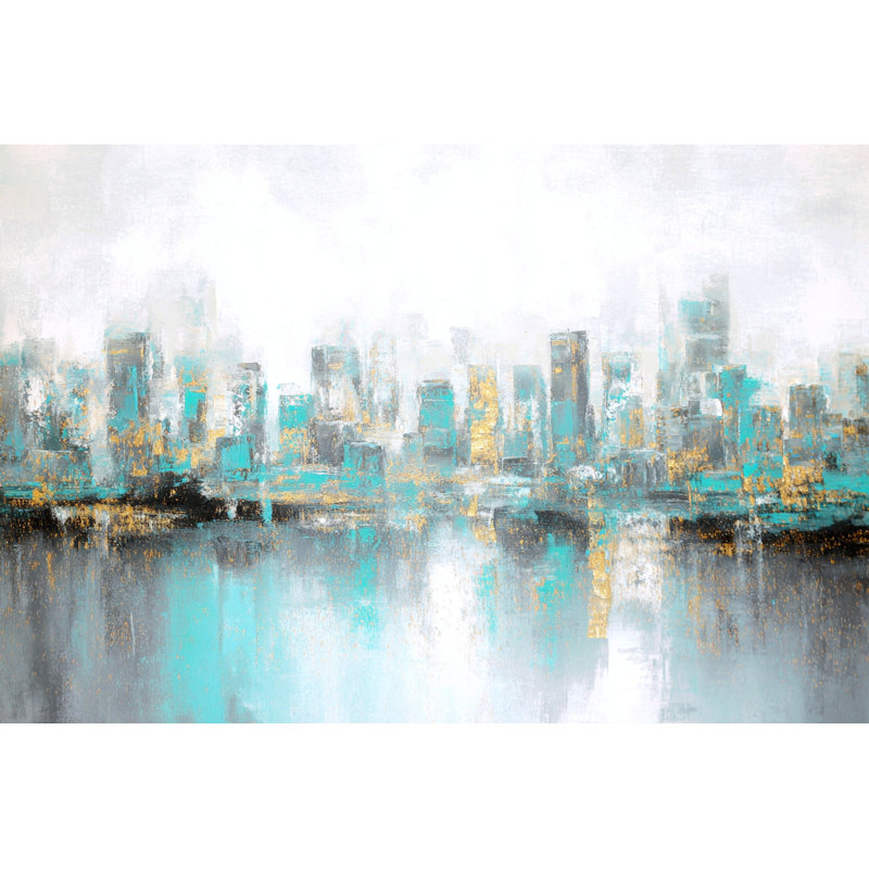 «Blue Gold Texture», art mural sur toile tendue, H 12 po x l 16 po x P 1 po