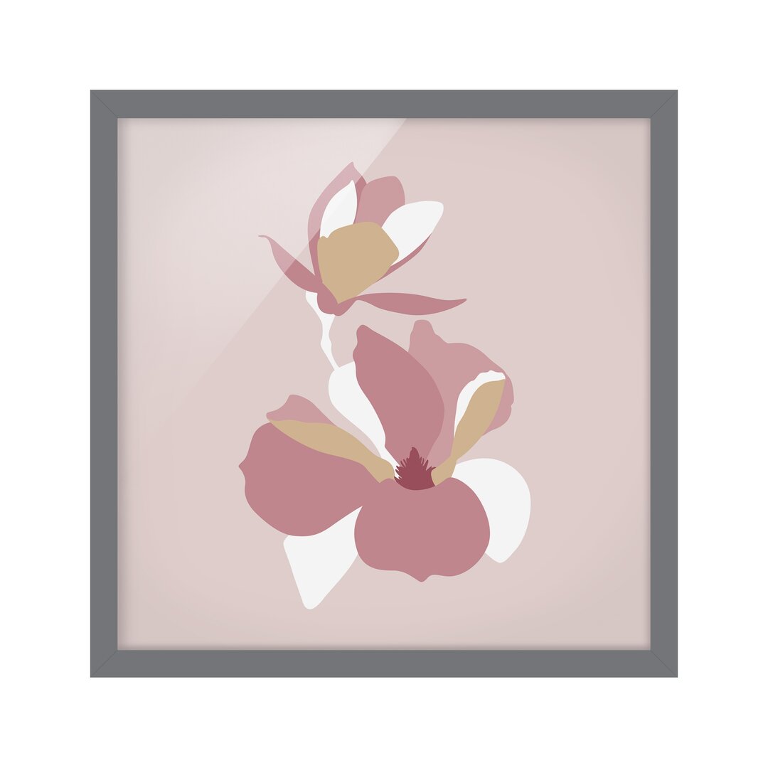 Gerahmtes Poster Line Art Flowers Pastel Pink