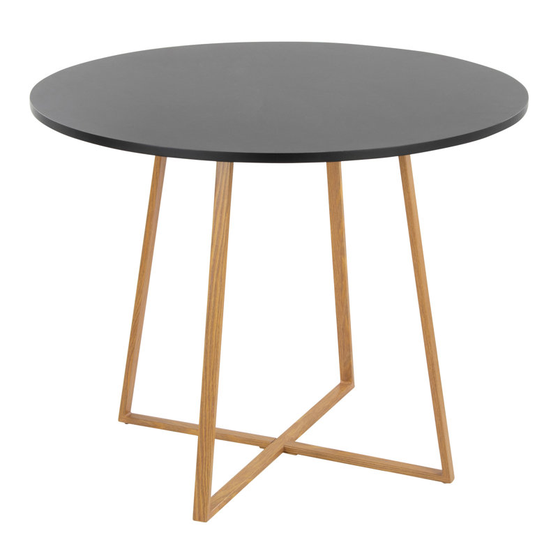 Table de salle à manger en bois naturel transfert et métal, MDF noir, Noir et or