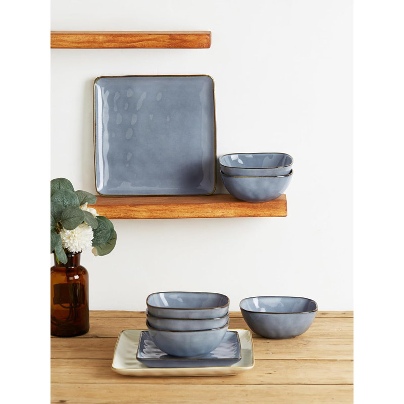 Stoneware Dinnerware Set 12 Piece - Service for 4, Blue