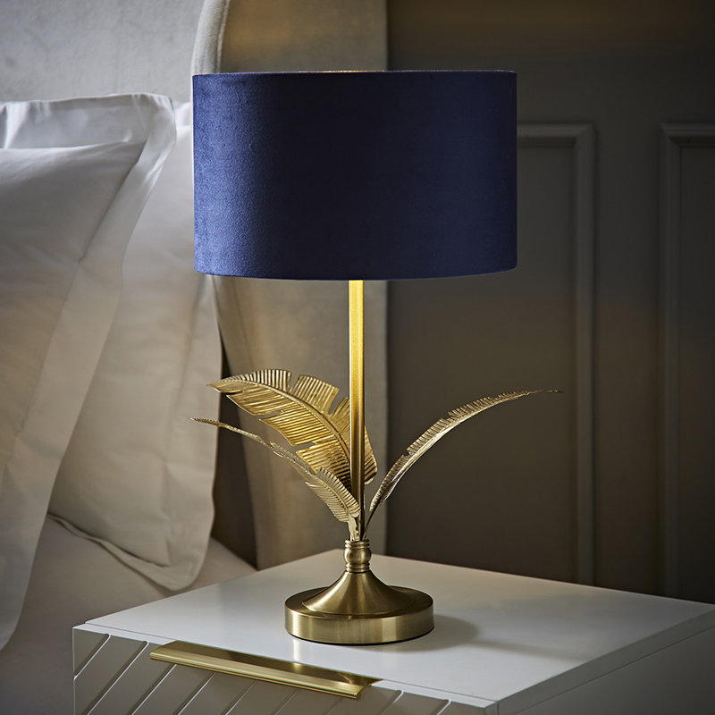 Waynesfield Metal Table Lamp, Blue, Velvet, No