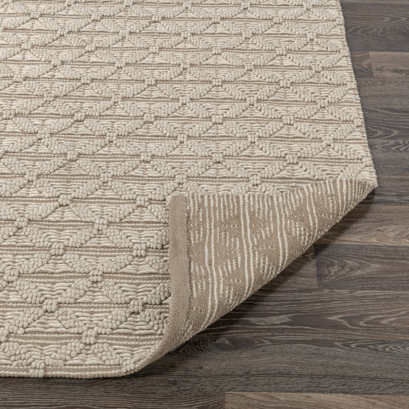 Tapis Portola en laine mélangée tissé à la main, Beige