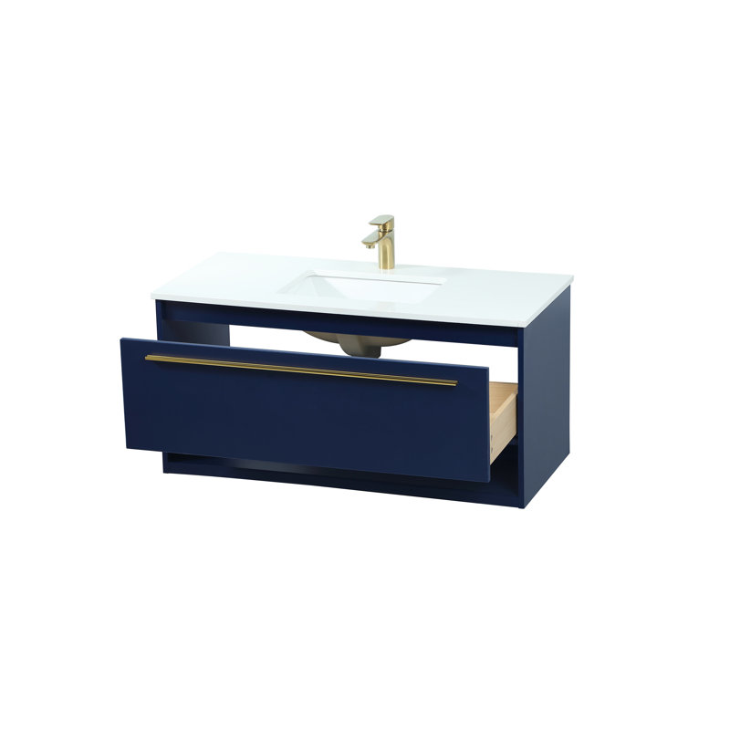 Roman 40'' Single Bathroom Vanity with Engineered Marble Top, Blue
