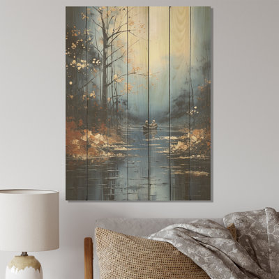 Blue Moonlit River Blooms III - River On Wood Print