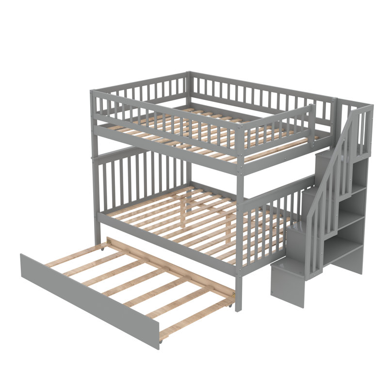 Gurchetan Kids Twin Over Twin Bunk Bed with Trundle, Full over Full, Grey