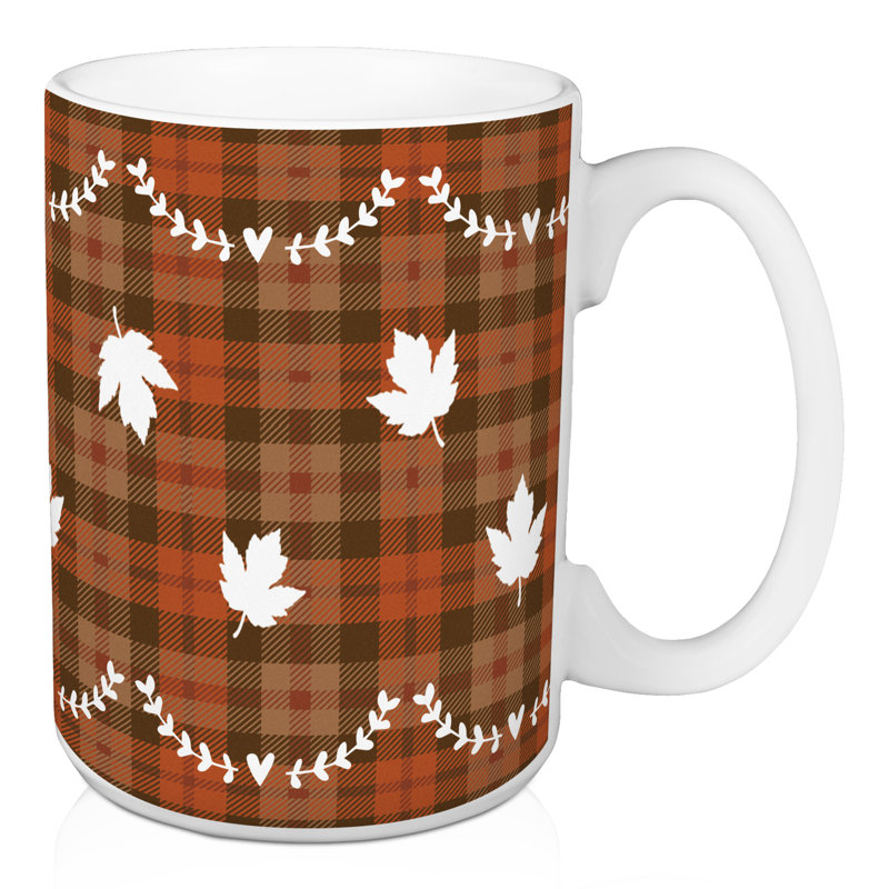 Brown Plaid Leaf Pattern Coffee Mug