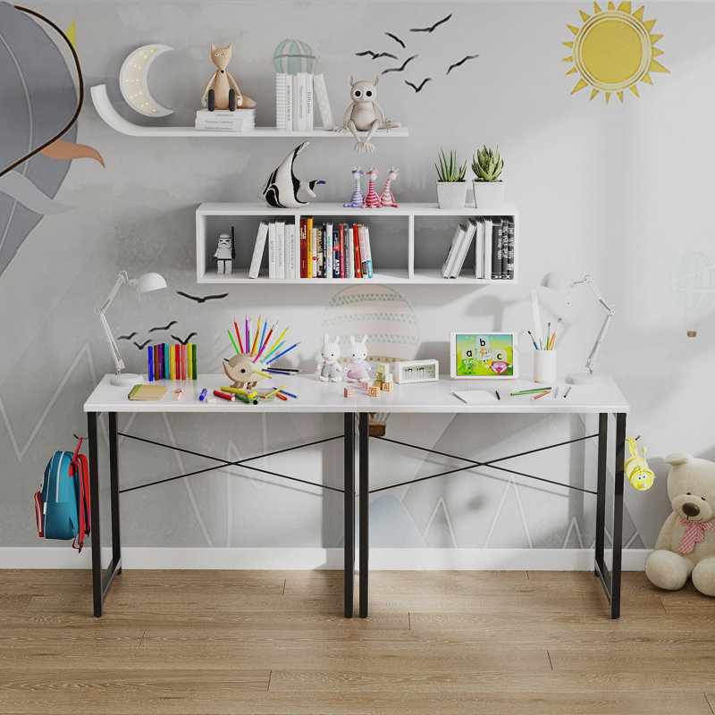 Djellona Metal Base Writing Desk, White/Black, 29.13" H x 31.5" W x 15.74" D