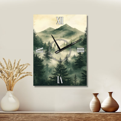 Forêt aux lueurs déclinantes du matin I - Horloge murale silencieuse scandinave verte