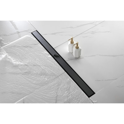 36 Inch Offset Linear Shower Drain With Reversible Flat & Tile Insert Cover, 304 Stainless Steel Shower Floor Drain With Hair Strainer And Leveling Feet