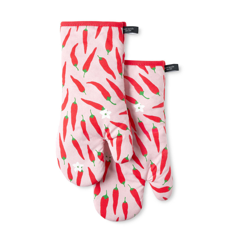 Kate Spade New York Hot Peppers Oven Mitt Set, 7"x13", Red