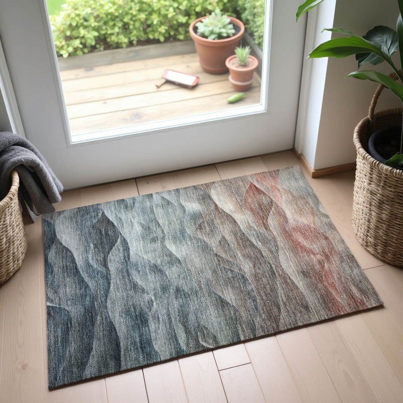 Premium Machine Washable Floyd AMF1618 Waves Rug, Rectangle 1'8" x 2'6"