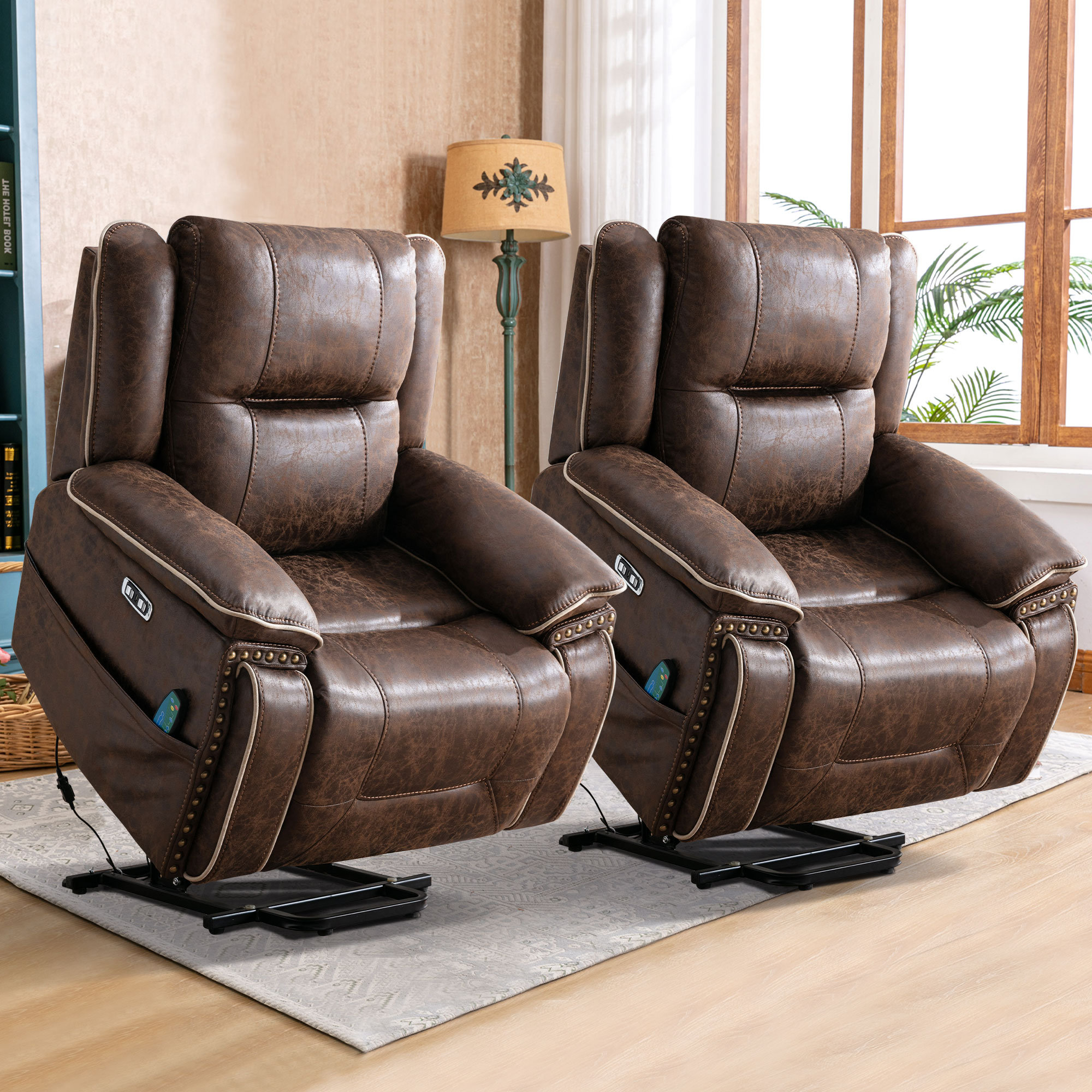 Power massage leather recliner chair discount