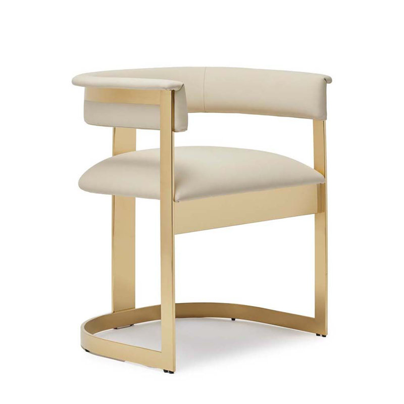 Darcy Leather Arm Chair, Buff Cream, Polished Brass