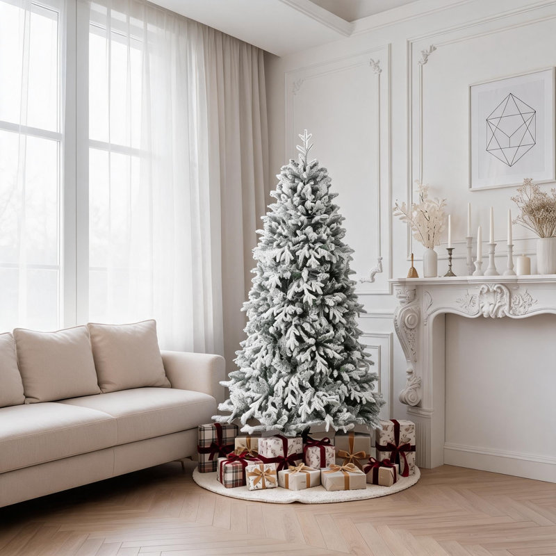 Sapin de Noël artificiel floqué de 1,80 m avec lumières DEL - Sapin de Noël entièrement floqué vert pour la décoration intérieure