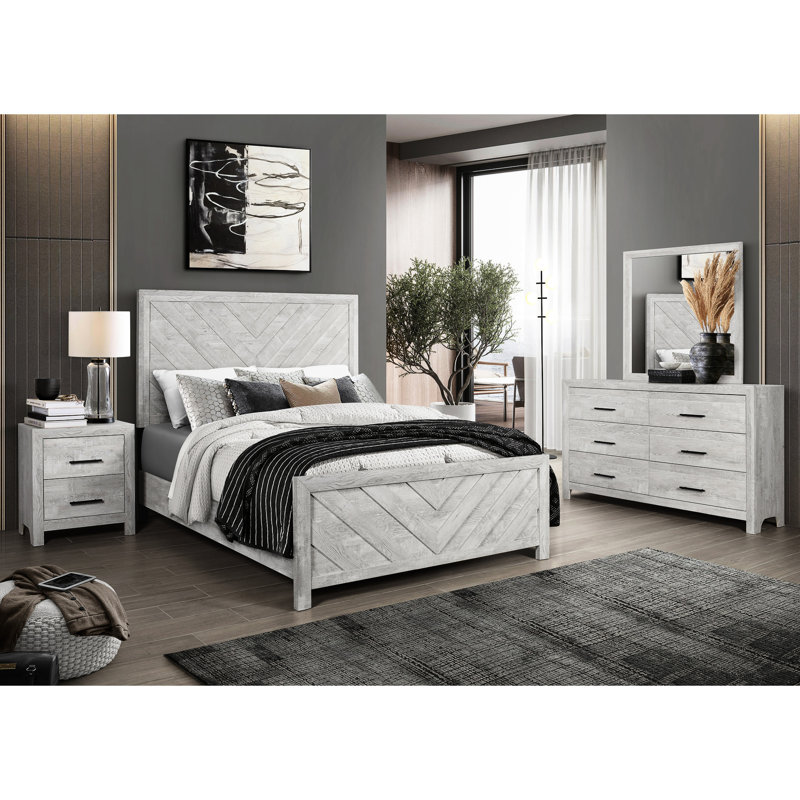 Lit simple en bois gris et contemporain