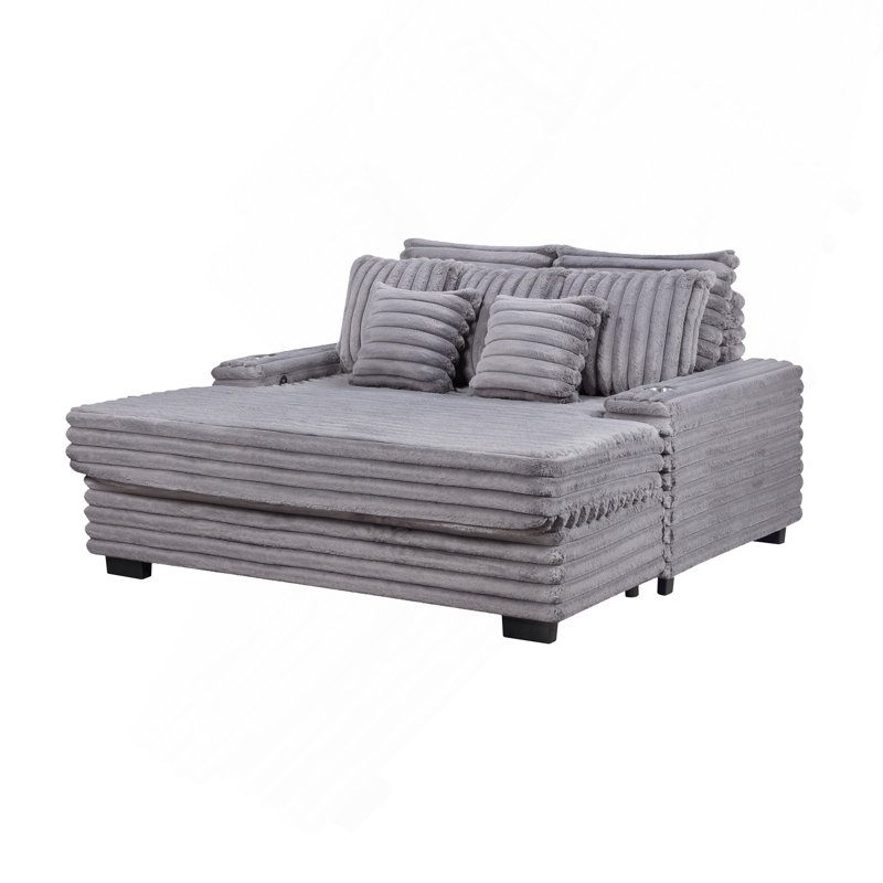 Canapé-lit surdimensionné en velours côtelé l 67 po avec porte-gobelets et port de charge USB, Gris