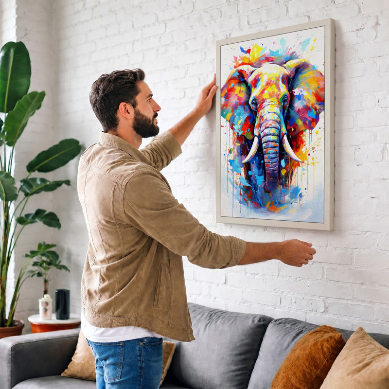 Painted Elephant Modern - Print, 24x16 - 61.0 x 40.6 cm, Black Border